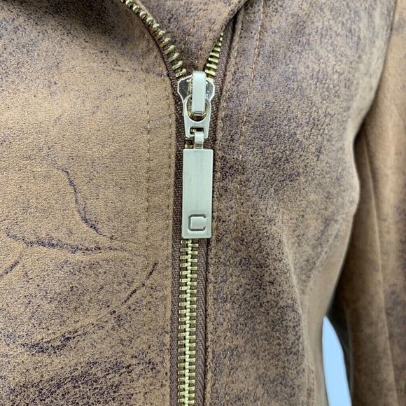 Chicos Jacket Womens 00 Brown Faux Suede Elongated Moto Zip Up Stretch Pockets - Picture 4 of 16